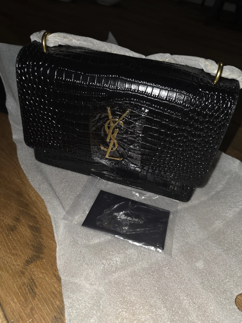 Saint Laurent Black Croc-Embossed Leather Shoulder Bag - Picture 2 of 11